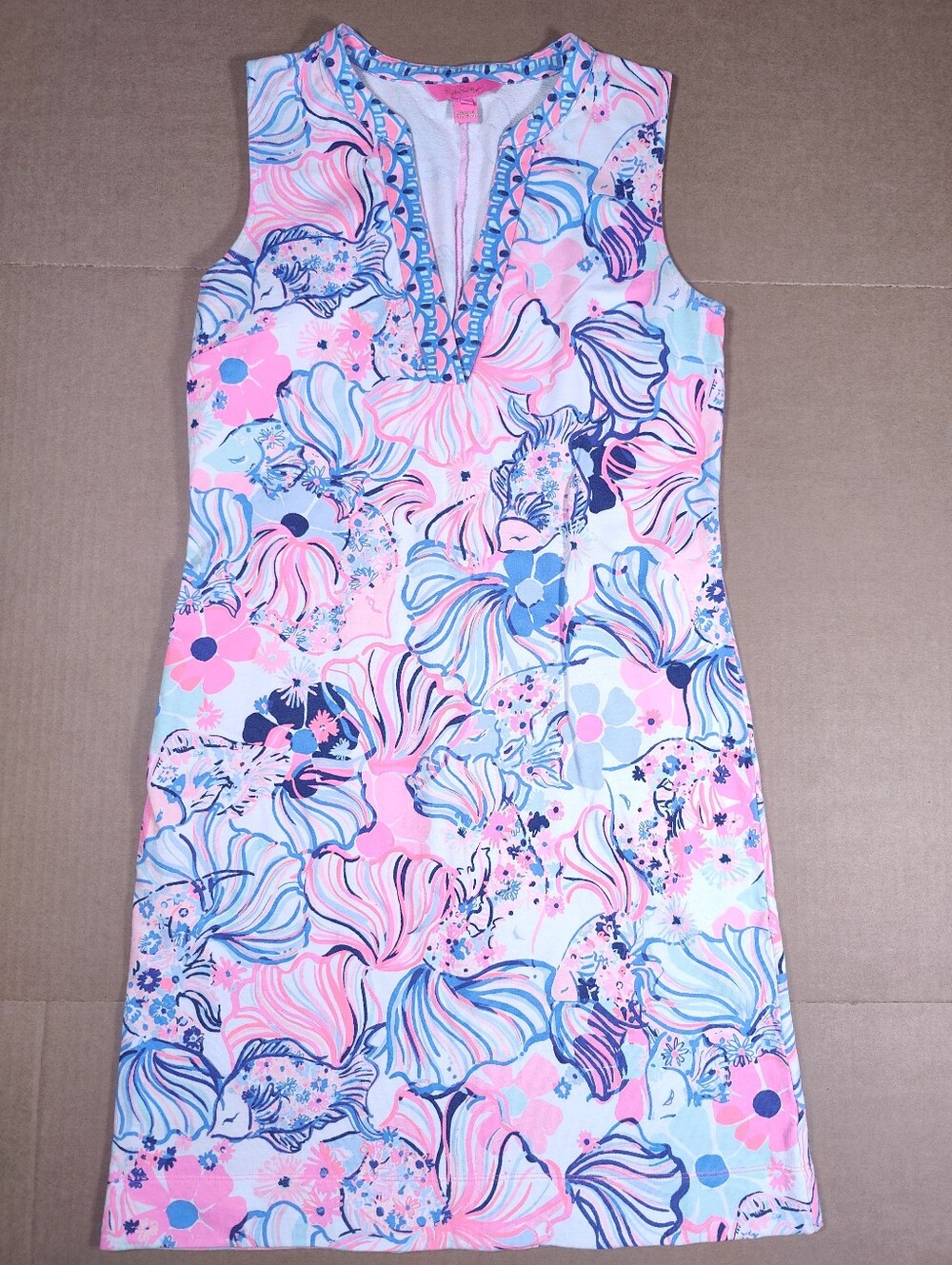 Lilly Pulitzer Canari Shift Dress Prosecco Pink Make A Splash Blue Size S